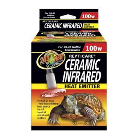 Reptile ceramic infrared heat emitter for terrariums, 100W, ideal for tropical and desert reptiles.
