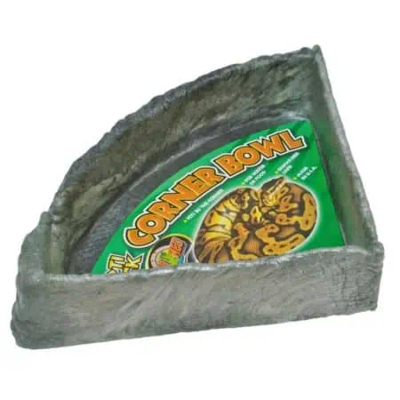 Repti Rock Corner Dish, a durable water and food dish for reptiles, fits perfectly into terrarium co.