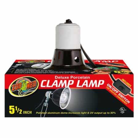 Clamp lamp with porcelain socket for reptile heating and lighting.