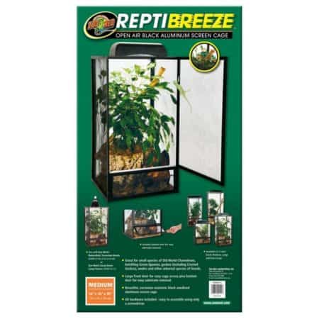 Reptile screen cage with black aluminum frame for easy ventilation and access.