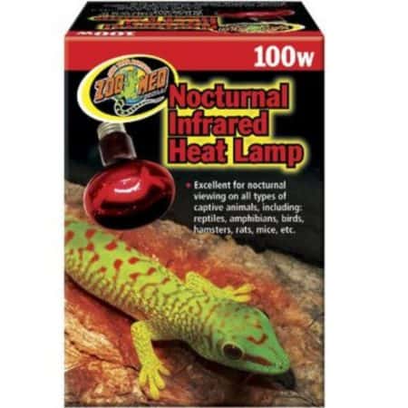 Zoo Med Red Infrared Heat Lamp for reptiles and amphibians, 100W, nocturnal heating solution.