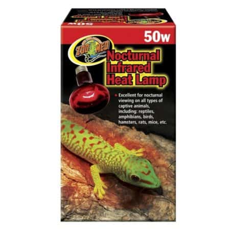 Infrared heat lamp for reptiles and amphibians, 50W, ideal for nocturnal heating.