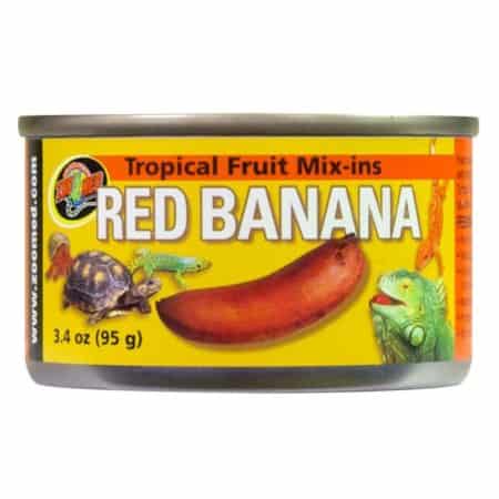 Reptile-friendly Red Banana Tropical Fruit Mix-ins for habitat enrichment.