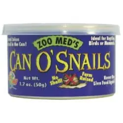 Zoo Med Can O' Snails for reptiles, birds, and mammals, farm-raised, no shells, live food in a conve.