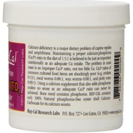 Reptile calcium supplement with vitamin D3 for optimal health.