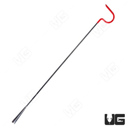 Reptile handling hook with red rubber-coated hook for safe reptile handling.