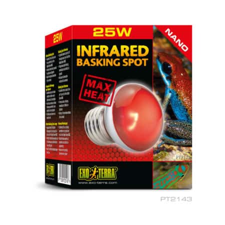 Infrared basking spot light for reptiles, 25W, ideal for heat and warmth in terrariums.