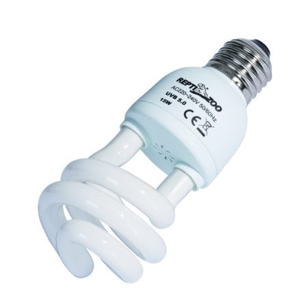 Energy-efficient spiral CFL bulb for reptile terrariums.