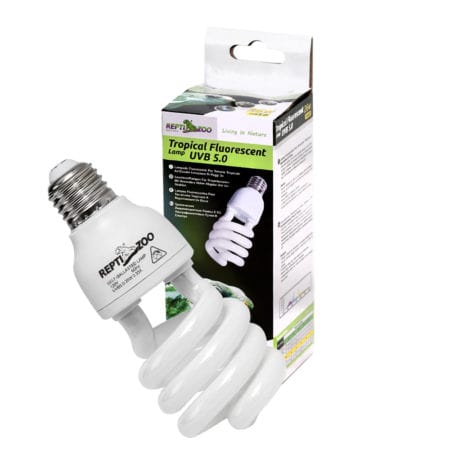 Reptile UVB fluorescent lamp for tropical reptiles, energy-efficient lighting.