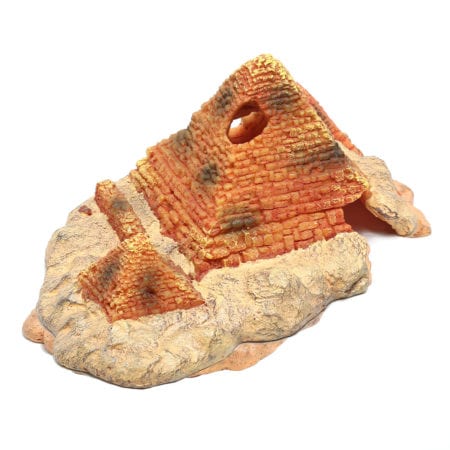 Realistic miniature brick ruins for reptile terrariums and desert-themed enclosures.