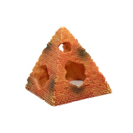 Ancient brick pyramid model with multiple openings, resembling a miniature archaeological artifact.