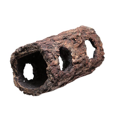 Wooden hollow log for reptiles and amphibians, ideal for hiding and climbing in terrariums.