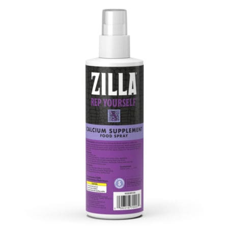 Zilla Calcium Supplement Food Spray for reptiles and amphibians.