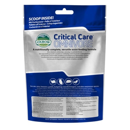 Reptile food bag featuring Critical Care Omnivore, a nutritious formula for various reptiles includi.