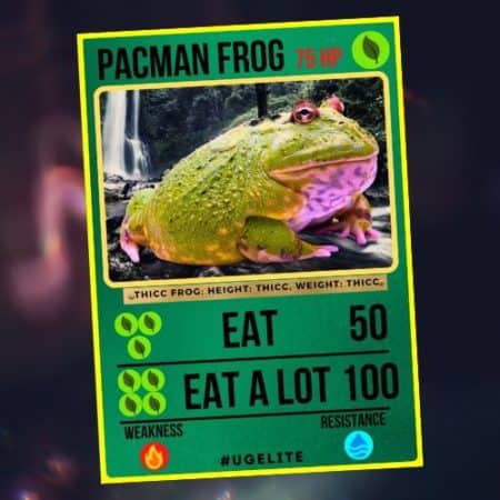 Pacman Frog collectible card featuring stats and design from Underground Reptiles.