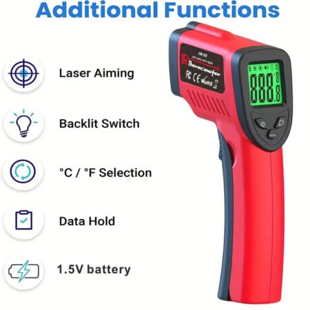 Infrared thermometer gun for accurate temperature readings in reptile habitats.