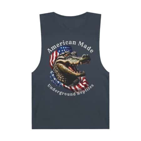 American Made alligator graphic tank top with patriotic flag design.