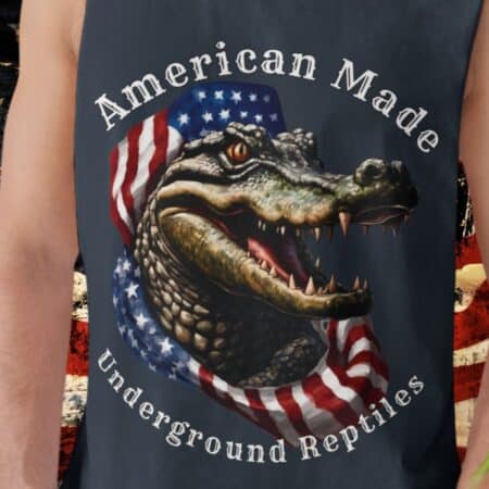 American Made Crocodile T-Shirt with American Flag Design.
