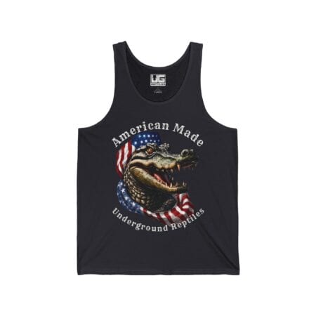 American Made Jersey Tank Top with crocodile and American flag design.