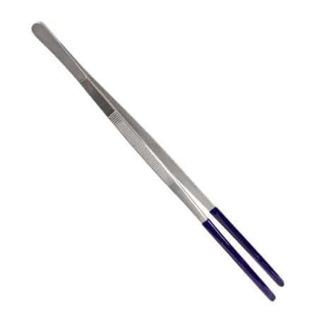 Precision tweezers for handling reptiles and small animals.