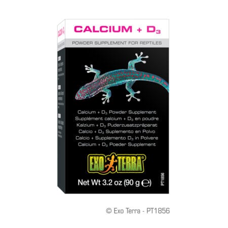 Reptile calcium and D3 supplement in powder form for optimal health.