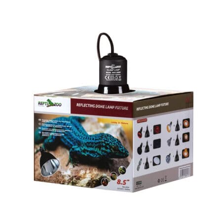 Reptile dome lamp with reflective dome fixture for reptile terrariums, ideal for heat and UVB lighti.
