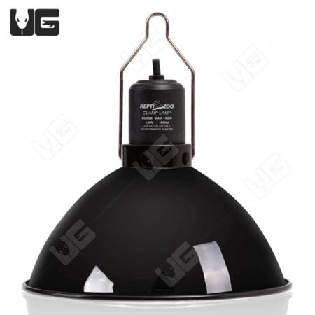 Reptile clamp lamp with heat bulb for reptile terrariums and enclosures.