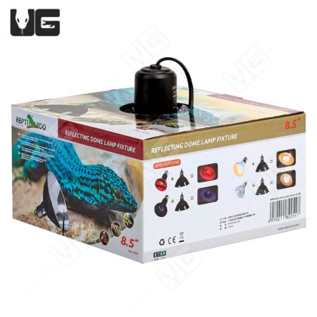 Reptile dome lamp fixture with reflective surface, suitable for terrariums and reptile habitats. Inc.