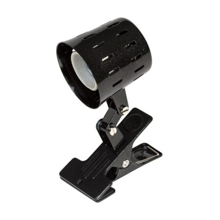 Reptile heat lamp clamp for terrarium heating and lighting.