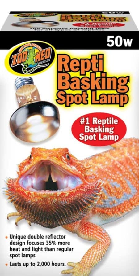 Reptile basking spot lamp with double reflector for reptiles, 50W, enhances heat and light.