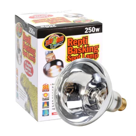 Reptile basking spot lamp with 250W for heat and UVB, ideal for reptile terrariums. Provides warmth.
