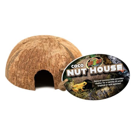 Coconut hide for reptiles and amphibians, natural shelter for small animals.