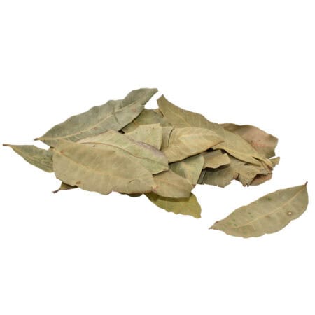 Dry bay leaves on white background for culinary use and natural aromatherapy.