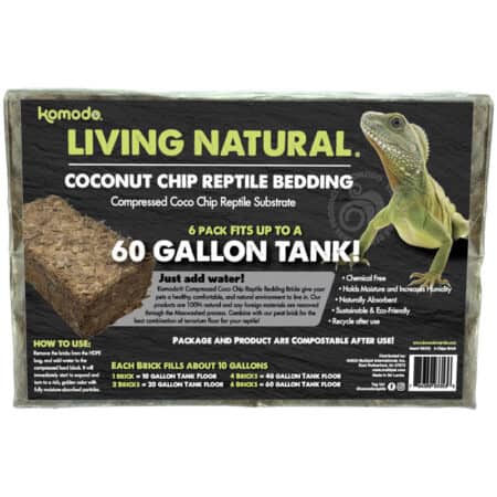 Reptile bedding for snakes and lizards, fits up to 60-gallon tanks, made from compressed coconut chi.