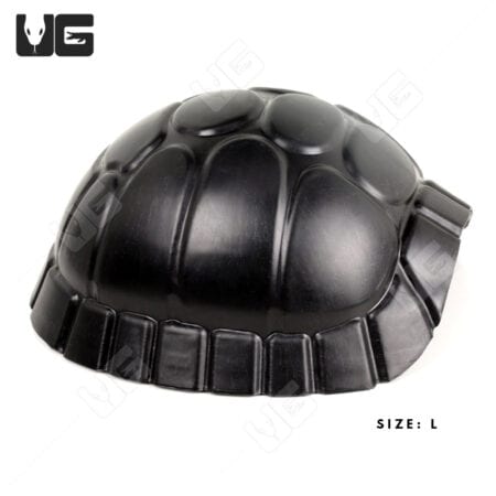 Large black turtle shell hideout for reptiles and amphibians, durable plastic enclosure.