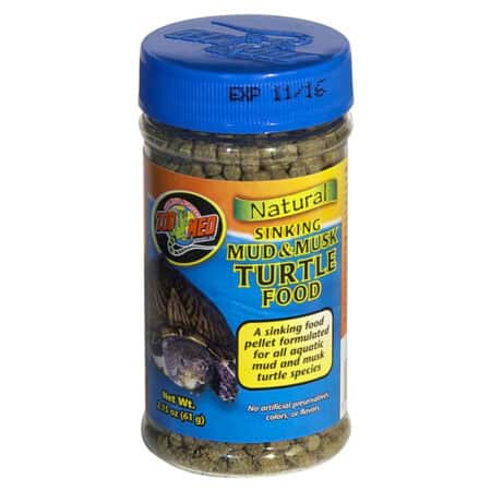 Sinking turtle food pellet for aquatic turtles, formulated with mud and musk.